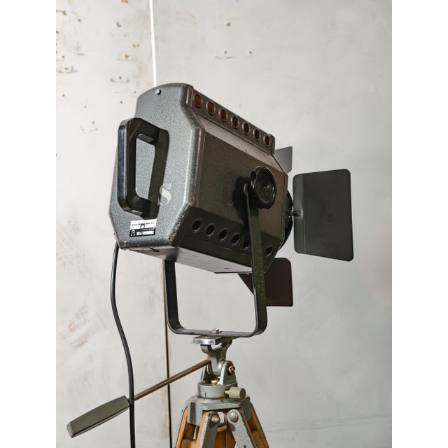 Wood Industrial Studio Spotlight Floor Lamp on Berlebach Wooden Tripod from ADB, Belgium, 1960s For Sale - Image 7 of 15