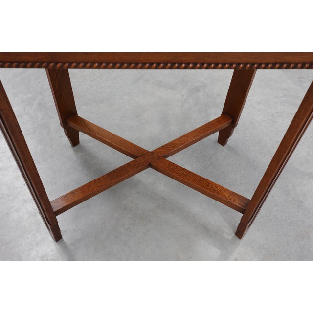 1920s Art Deco French Side Table with Fluted Legs, Carved Frieze and X-Stretcher, 1920s For Sale - Image 5 of 13