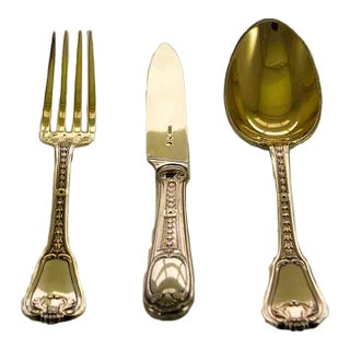 Odiot, Wonderful Antique Dessert Set Sterling Silver Gilt 3-Pc Dessert-Setting, Bourbon For Sale