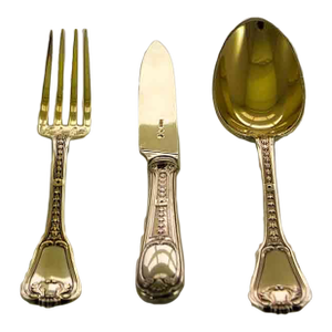 Odiot, Wonderful Antique Dessert Set Sterling Silver Gilt 3-Pc Dessert-Setting, Bourbon