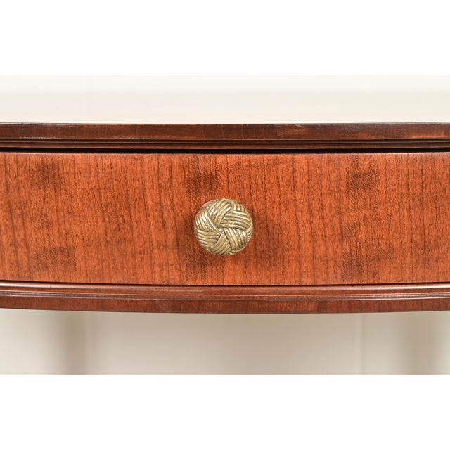 Brown Baker Furniture French Empire Carved Cherry and Burl Wood Library Table or Center Table, Newly Refinished For Sale - Image 8 of 15