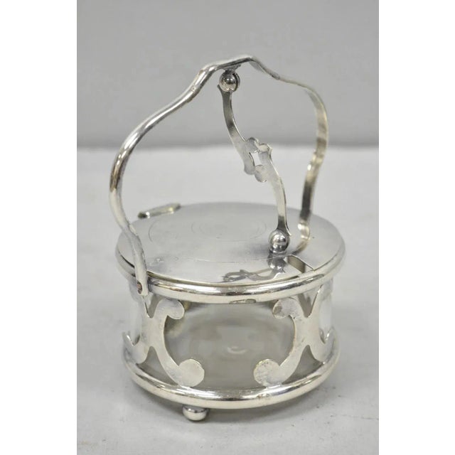 Vintage Art Deco Style Silver Plated Hinged Glass Grated Cheese Jar Sugar Bowl For Sale - Image 12 of 12