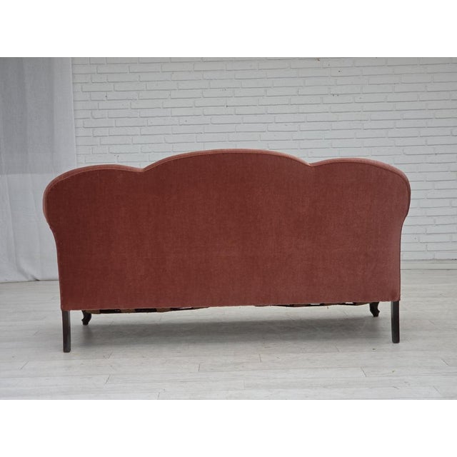 Vintage Danish Two-Seater Sofa in Salmon Pink Furniture Velour, 1950s For Sale - Image 11 of 18
