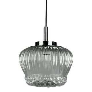 Mid-Century Space Age Ball Pendant Lamp in Bubble Glass & Chrome For Sale