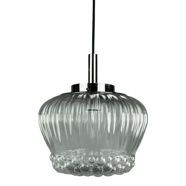 Mid-Century Space Age Ball Pendant Lamp in Bubble Glass & Chrome For Sale