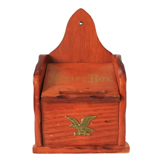 Vintage Wood Recipe Box W/ Eagle Motif For Sale