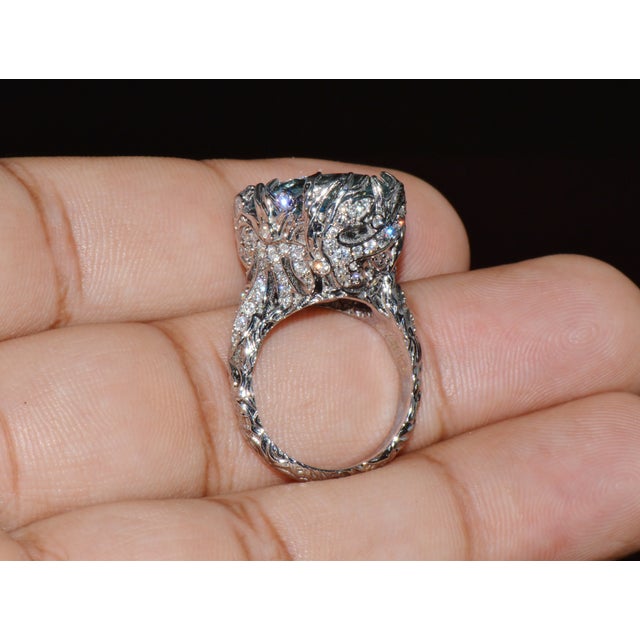 Early 21st Century Gia Certified 16.03ct Aquamarine & Diamond 18k Gold Maple Leaf Sculptural Ring, Size 5.25 For Sale - Image 5 of 15