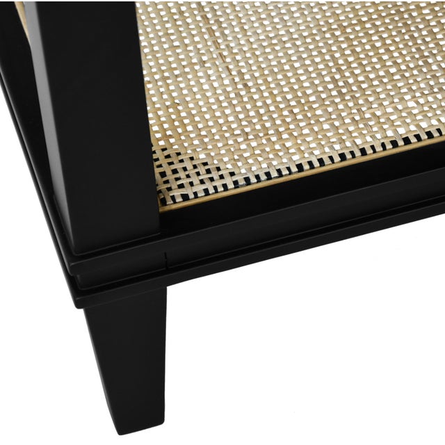Wood Matthew Izzo Home Cutler 36.5" Matte Black Lacquer, 2 Drawer Single Porcelain Sink Bath Vanity W/Carrara Marble Top, Brass Pulls, and Caned Open Shelf For Sale - Image 7 of 11