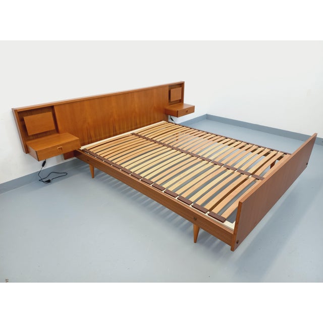 Vintage Scandinavian Style Double Bed in Teak with Integrated Illuminated Bedside Tables and Slatted Base, 1960s For Sale - Image 15 of 18