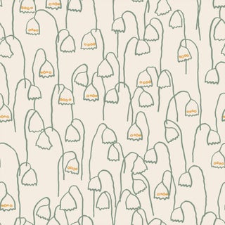 Sample - Baby Bells Wallpaper by Susan Hable in Green & Gold For Sale
