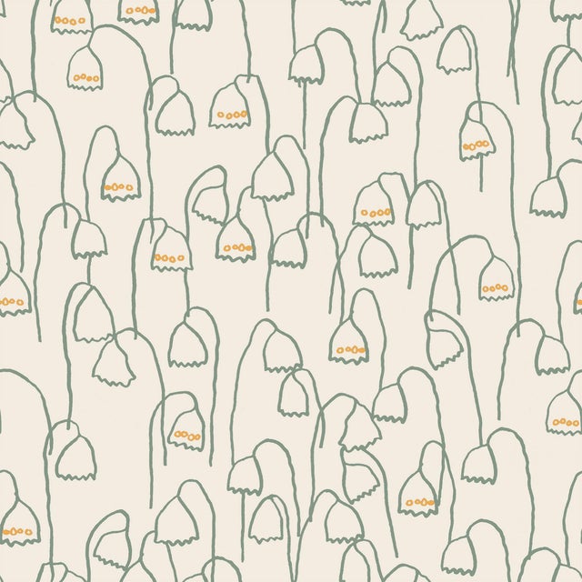 Sample - Baby Bells Wallpaper by Susan Hable in Green & Gold For Sale