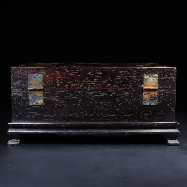 Antique Chinese Hardwood Inlaid "Mandarin Ducks" Jewelry Box With Bronze Lock For Sale - Image 10 of 10