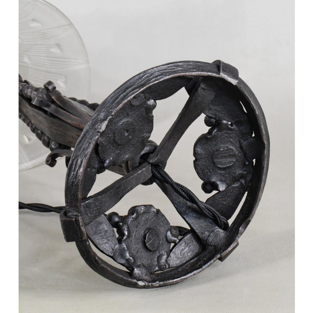 1930s French Art Deco Lamp by René Lalique - Wrought Iron France For Sale - Image 14 of 14
