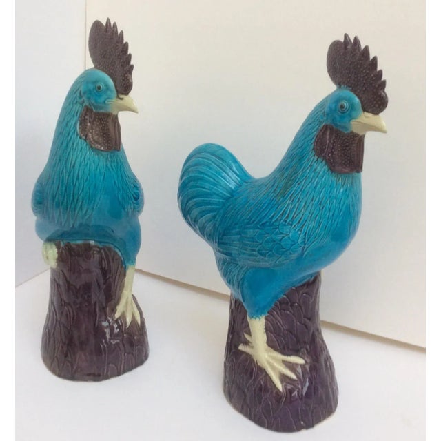 Turquoise Chinese Turquoise Porcelain Roosters - A Pair For Sale - Image 8 of 9