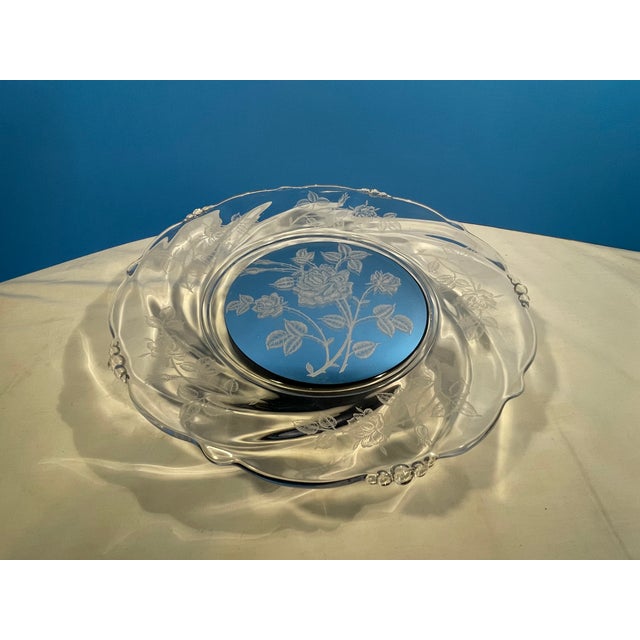 Vintage Rare Set of 4 Heisey #1519 Waverly Rose Etch 10 1/2" Dinner Plates Blown Glass. The listed price reflects the...