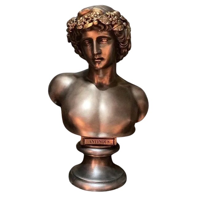 Bronze Antinous with Worn Guilt Bacchus Wreath For Sale