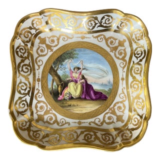 Antique Early 19th Century George III Coalport Square Dessert Dish Painted by Thomas Baxter For Sale