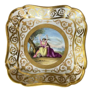 Antique Early 19th Century George III Coalport Square Dessert Dish Painted by Thomas Baxter