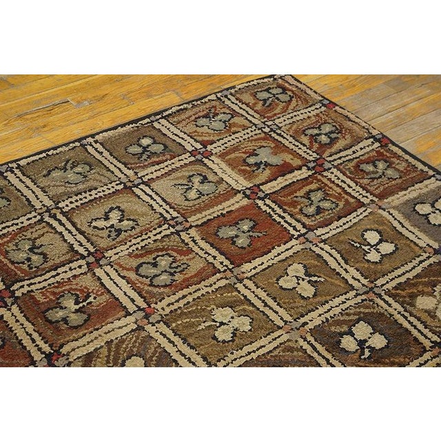 1900s Small Brown Earth Tone Geometric Folk Art Antique American Hooked Rug For Sale - Image 4 of 7