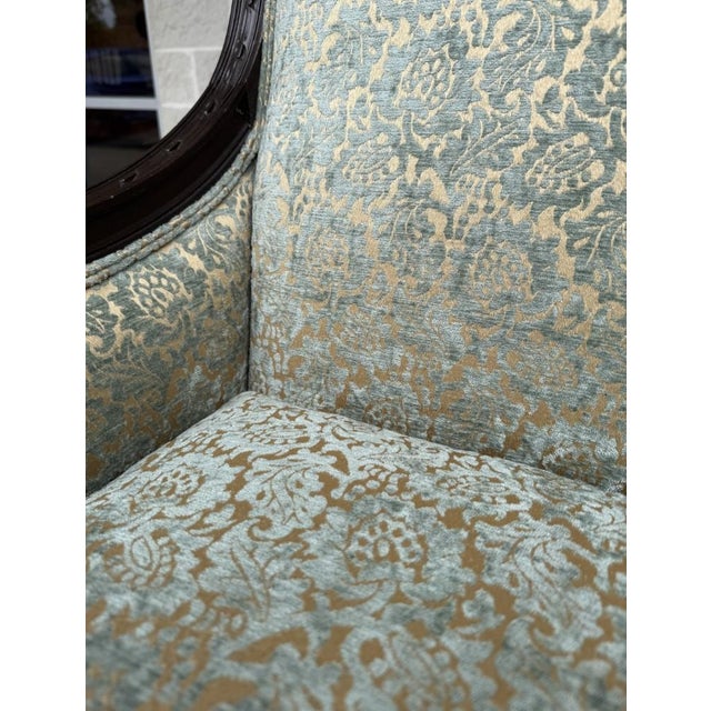 Pair of Ethan Allen Giselle Cut-Velvet Upholstered Bergère Chairs For Sale - Image 10 of 16