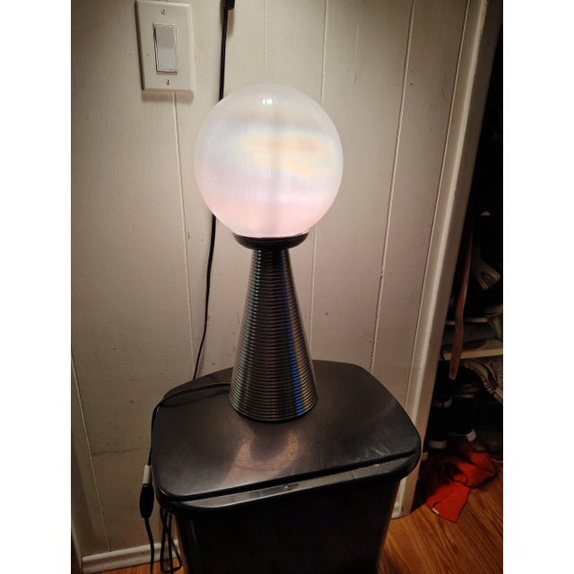 Postmodern 1980s Polished Aluminum Tower and Glass Globe Table / Floor Lamp For Sale - Image 3 of 10