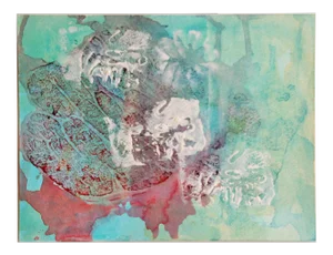 Original Vintage Abstract Watercolor Painting in Aqua