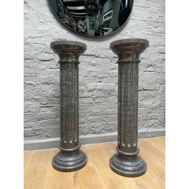 Columns in Black Belgian Fossil Marble, Set of 2 For Sale - Image 3 of 14