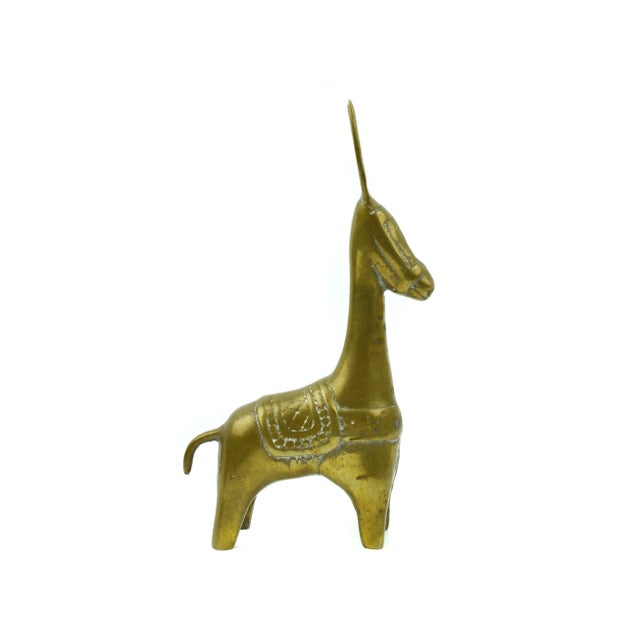 Indian Vintage Gold Solid Brass Llama Mule Donkey Horse Figurine Model For Sale - Image 3 of 7