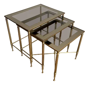Neoclassical Style Brass Nesting Tables. French Work by Maison Jansen - Set of 3