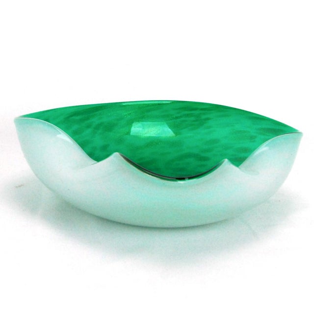 Murano Mid Century Murano Green Glass Bowl or Ashtray Gold Flecking For Sale - Image 4 of 7
