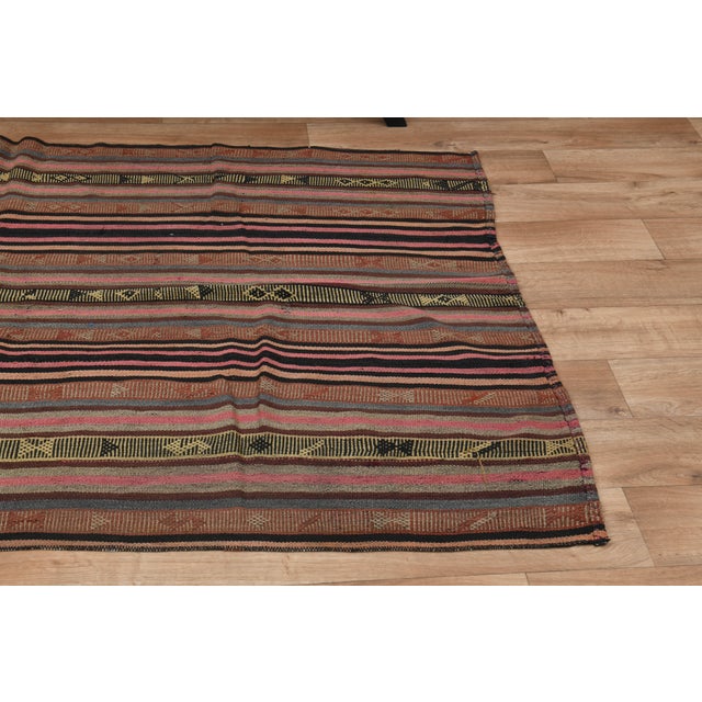 Striped Turkish Vintage Orange Brown Kilim Rug For Sale - Image 10 of 11