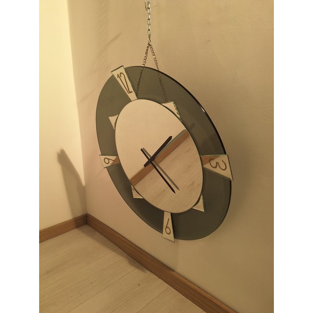 Gray Wall Clock in Smoked Glass, 1970s For Sale - Image 8 of 9