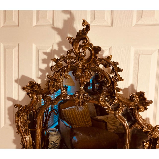 Wood Large Antique 19th Century Rococco Venetian Carved Walnut & Gold Gilt Wall Mirror For Sale - Image 7 of 11