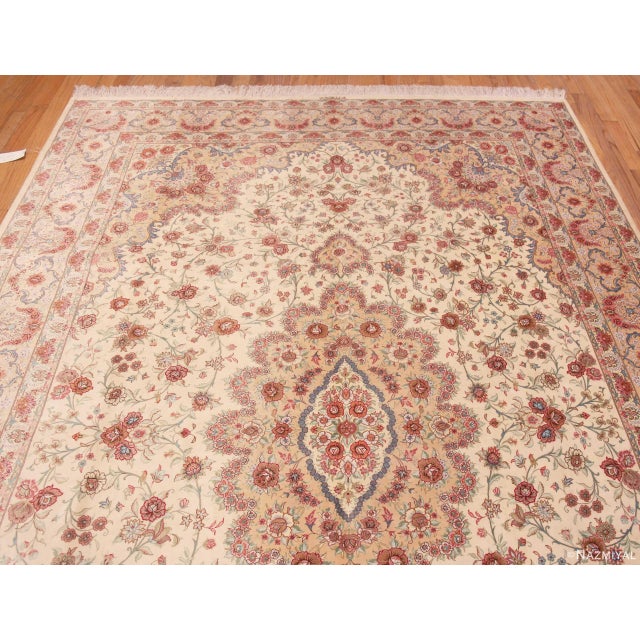 Persian 1950s Fine Floral Room Vintage Persian Silk Qum Rug For Sale - Image 3 of 8