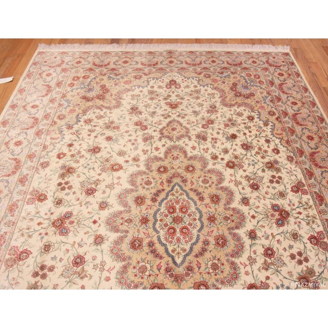 Persian Nazmiyal Collection 1950s Fine Floral Room Vintage Persian Silk Qum Rug For Sale - Image 3 of 8