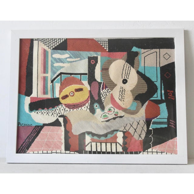 Vintage "Mandolin and Guitar" Picasso Needlepoint Tapestry Framed Mid Century For Sale - Image 12 of 12