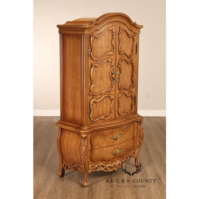 High Quality Elegant Rococo Style Armoire Featuring A Shaped Bonnet Top, Paneled Doors With Applied Carved Scrollwork, And...