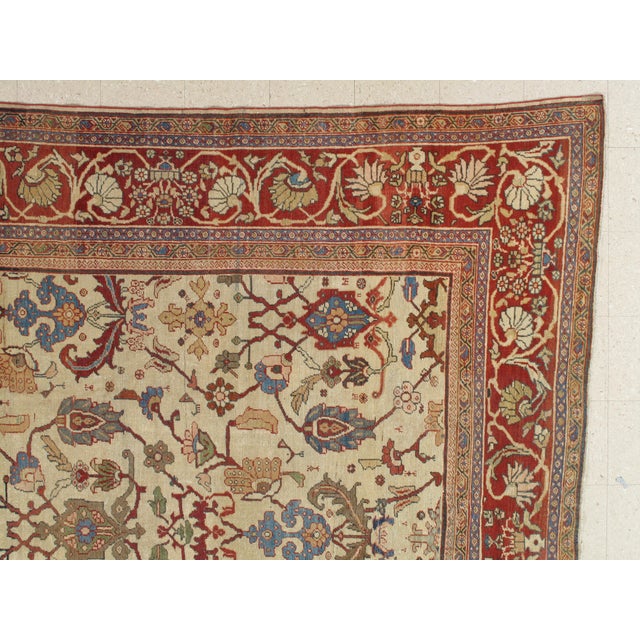 Antique Persian Sultanabad Carpet Ivory, Red, Light Blue, and Green For Sale - Image 10 of 18