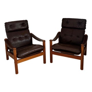 Danish Lounge Chairs in Teak and Leather by Ebbe Gehl & Søren Nissen, 1970s, Set of 2 For Sale