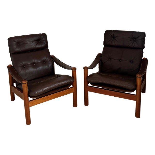 Danish Lounge Chairs in Teak and Leather by Ebbe Gehl & Søren Nissen, 1970s, Set of 2 For Sale