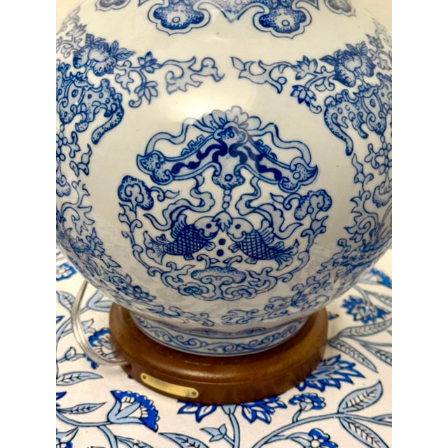 Ceramic Ralph Lauren Blue and White Table Lamps, 27" - A Pair For Sale - Image 7 of 9