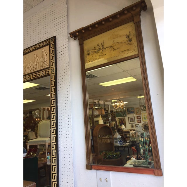 Vintage Federal Style Mirror With Reverse Painted Boat and Church Scene Circa 1940's. Gold painted frame. Really fantastic...