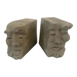 Vintage Pair of Eduardo Strauch Face Bookends For Sale