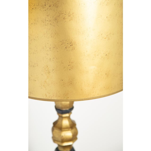 Mid 20th Century Hollywood Regency Metal Cast Black/Gold Lamp Pair For Sale - Image 4 of 6