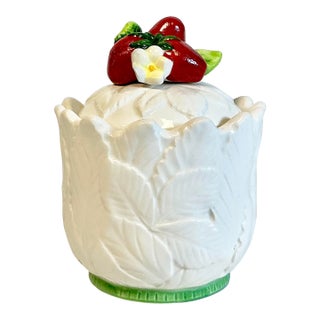 Mid-Century English Boho Chic Hollywood Regency Trompe L’Oeil Strawberry Jam Jar For Sale