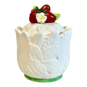 Mid-Century English Boho Chic Hollywood Regency Trompe L’Oeil Strawberry Jam Jar.