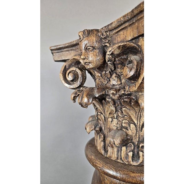 Carved Oak Twisted Columns, 1700s, Set of 2 For Sale - Image 14 of 15