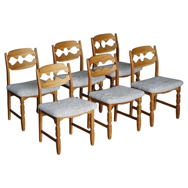 Razorblade Dining Chairs in Oak & Lambswool from Henning Kjærnulf, 1960s, Set of 6 For Sale - Image 15 of 15