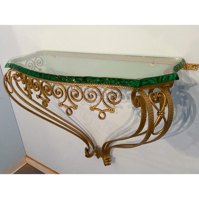 Aqua Mid-Century Italian Green Crystal Gold Iron Console Table by Pier Luigi Colli, 1950 For Sale - Image 8 of 18