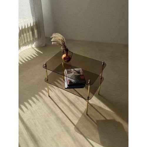 Vintage Smoked Glass and Brass Side Table, 1970s For Sale - Image 12 of 12